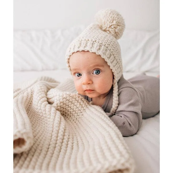 Natural Garter Garter Stitch Knit Blanket: 24" x 24"