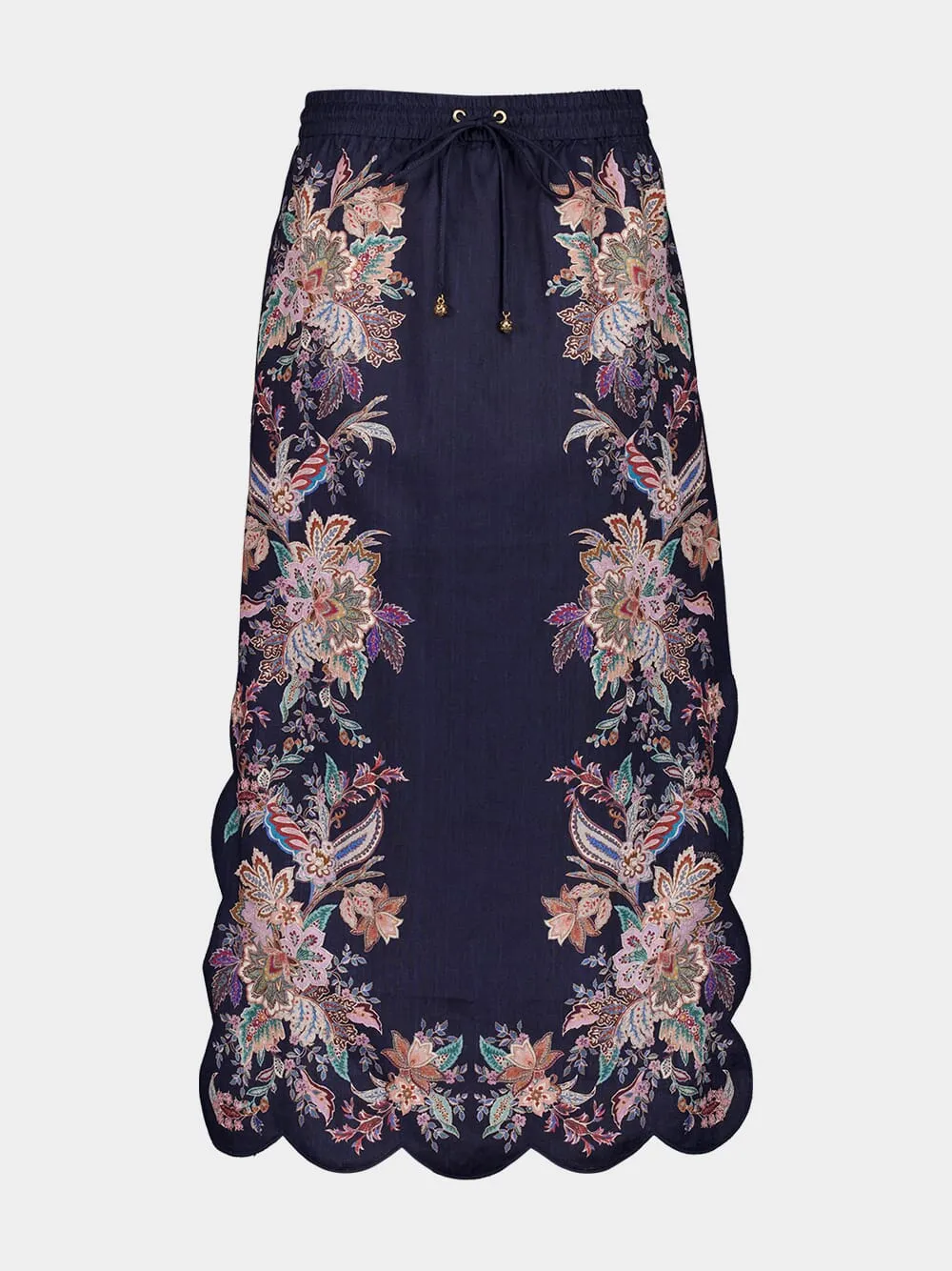 Navy Blue Midi Skirt with Rhiannon Scallop