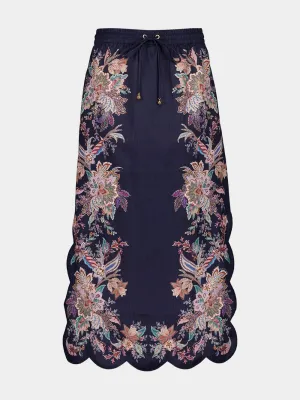 Navy Blue Midi Skirt with Rhiannon Scallop
