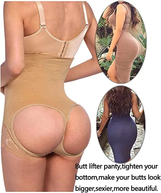Nebility Women Butt Lifter Body Shaper Panty Tummy Control Hi-Waisted Shapewear, Beige - Size XL/2XL
