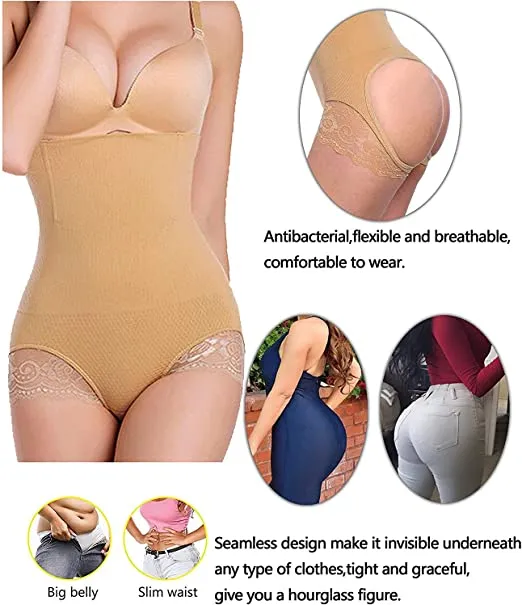 Nebility Women Butt Lifter Body Shaper Panty Tummy Control Hi-Waisted Shapewear, Beige - Size XL/2XL