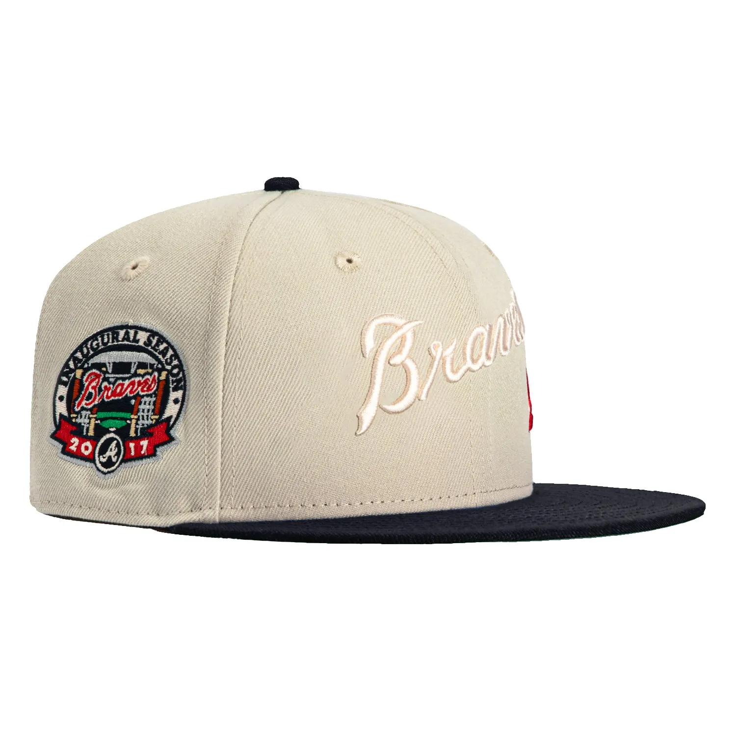 New Era 59Fifty Flawless Script Atlanta Braves Inaugural Patch Hat - Stone, Navy