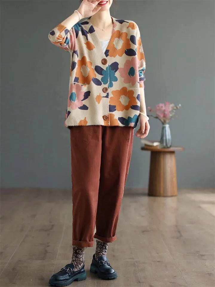 New Vintage Printed Women's Autumn Knitted Floral Jackets