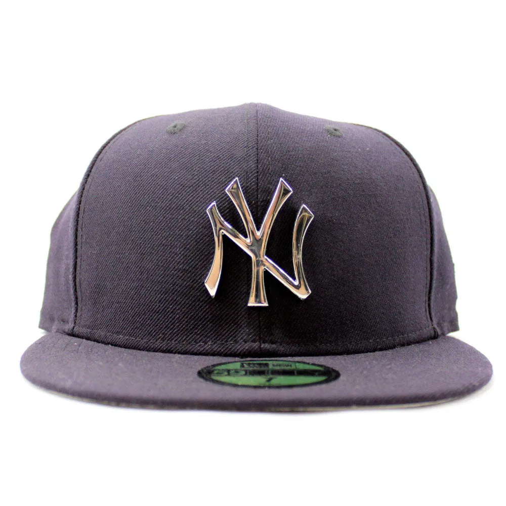 New York Yankees New Era 59Fifty Fitted Hats (METALLIC SILVER BADGE LOGO UNDER BRIM)
