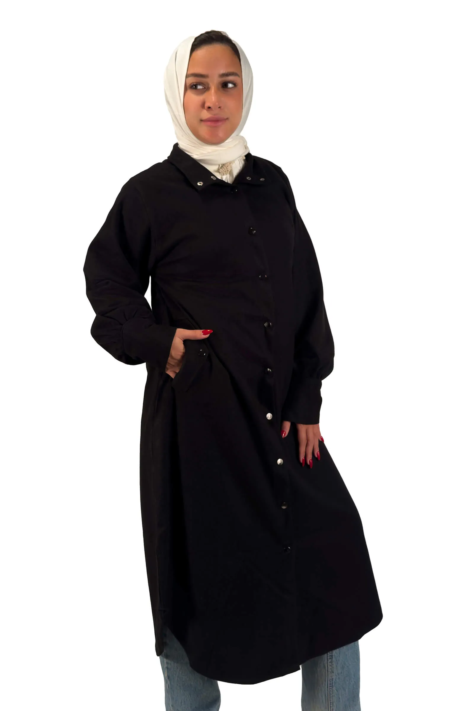 Noir Emma Snap-Front Longline Coat