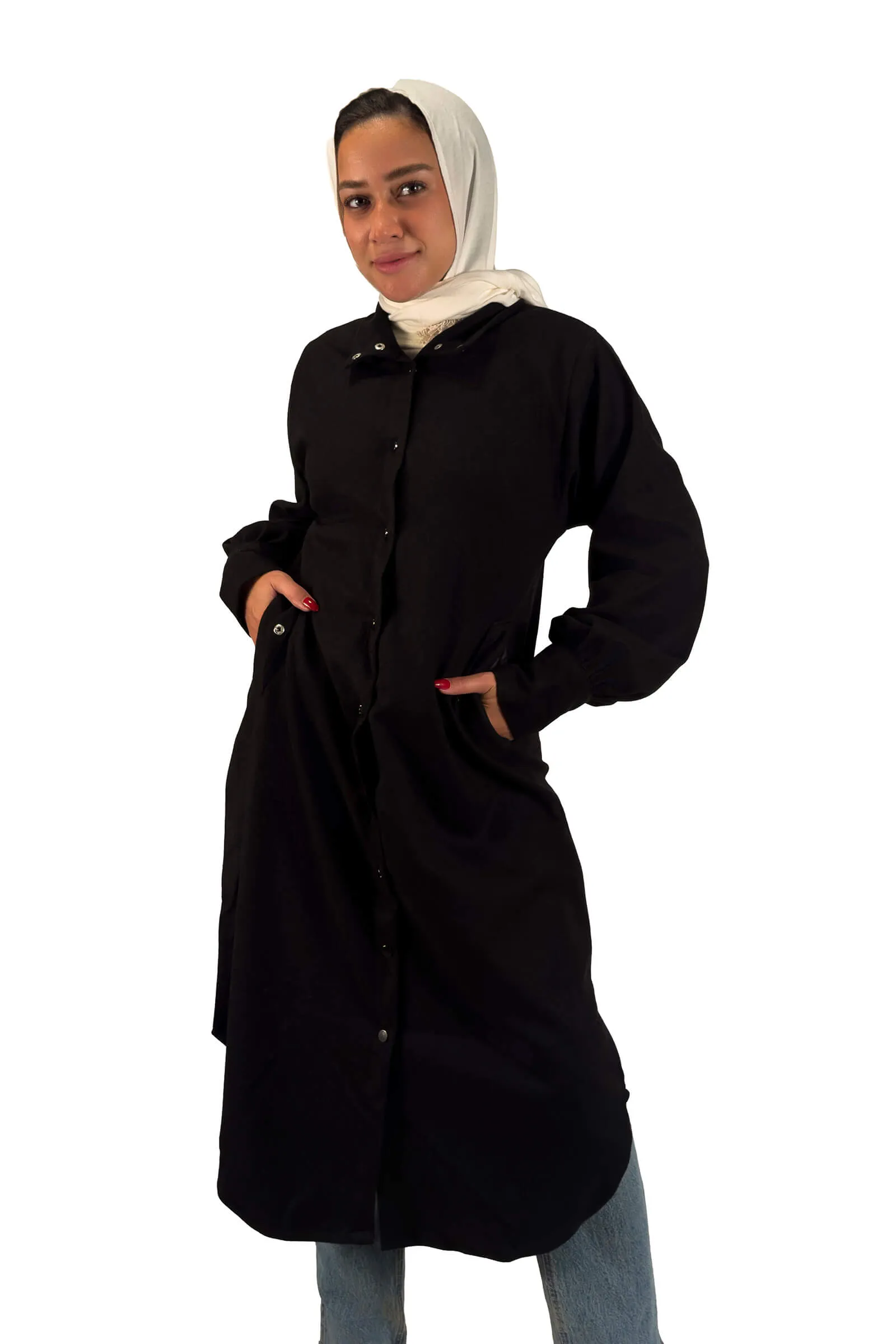 Noir Emma Snap-Front Longline Coat