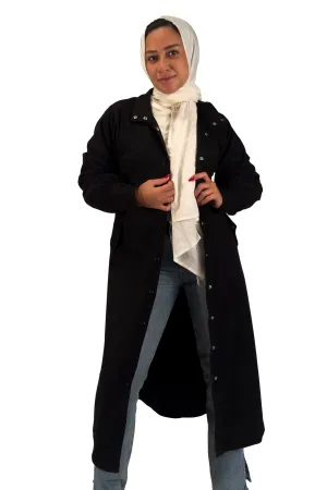 Noir Emma Snap-Front Longline Coat