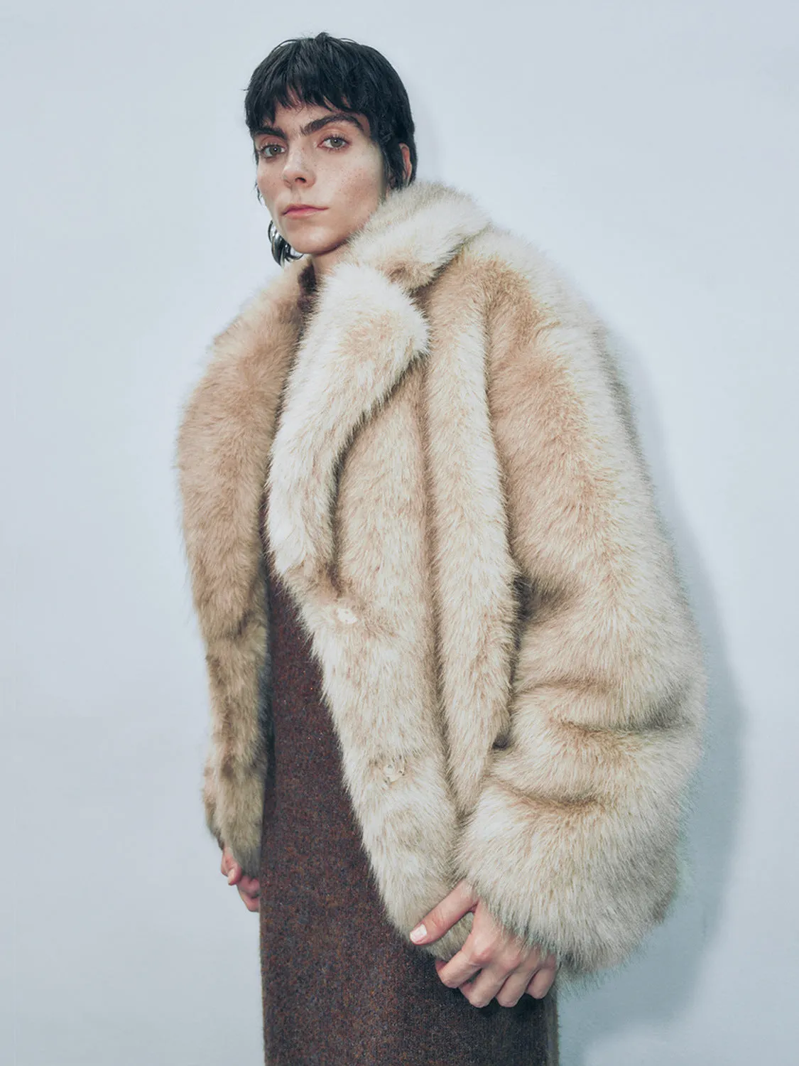 Notched Collar Fur Jackets