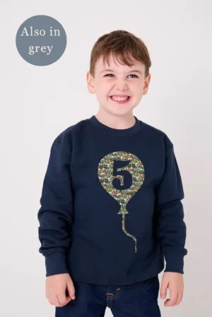 Number Balloon Navy or Grey Sweatshirt in Choice of Liberty Print
