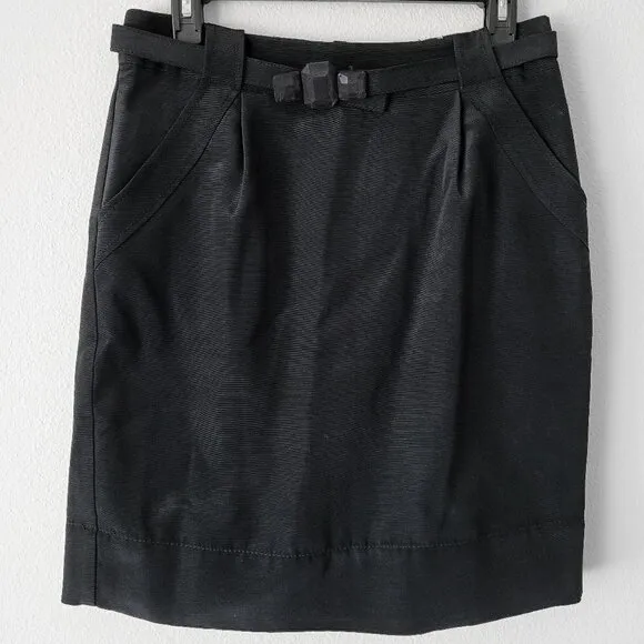 NWOT Rebecca Taylor Black Belted Textured Ribbed Minimalist Pencil Skirt
