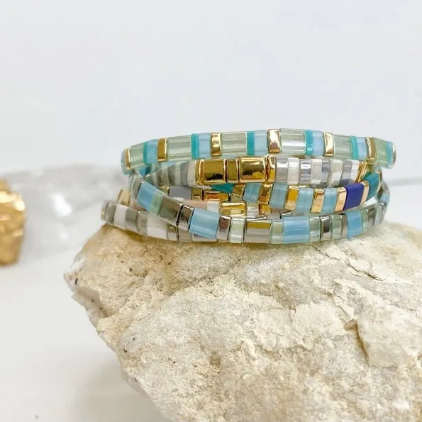 Ocean Blue Stripe Miyuki Stretch Bracelet
