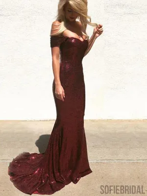 Off Shoulder Prom Dresses, Mermaid Prom Dresses, Sequin Dresses, PD0725