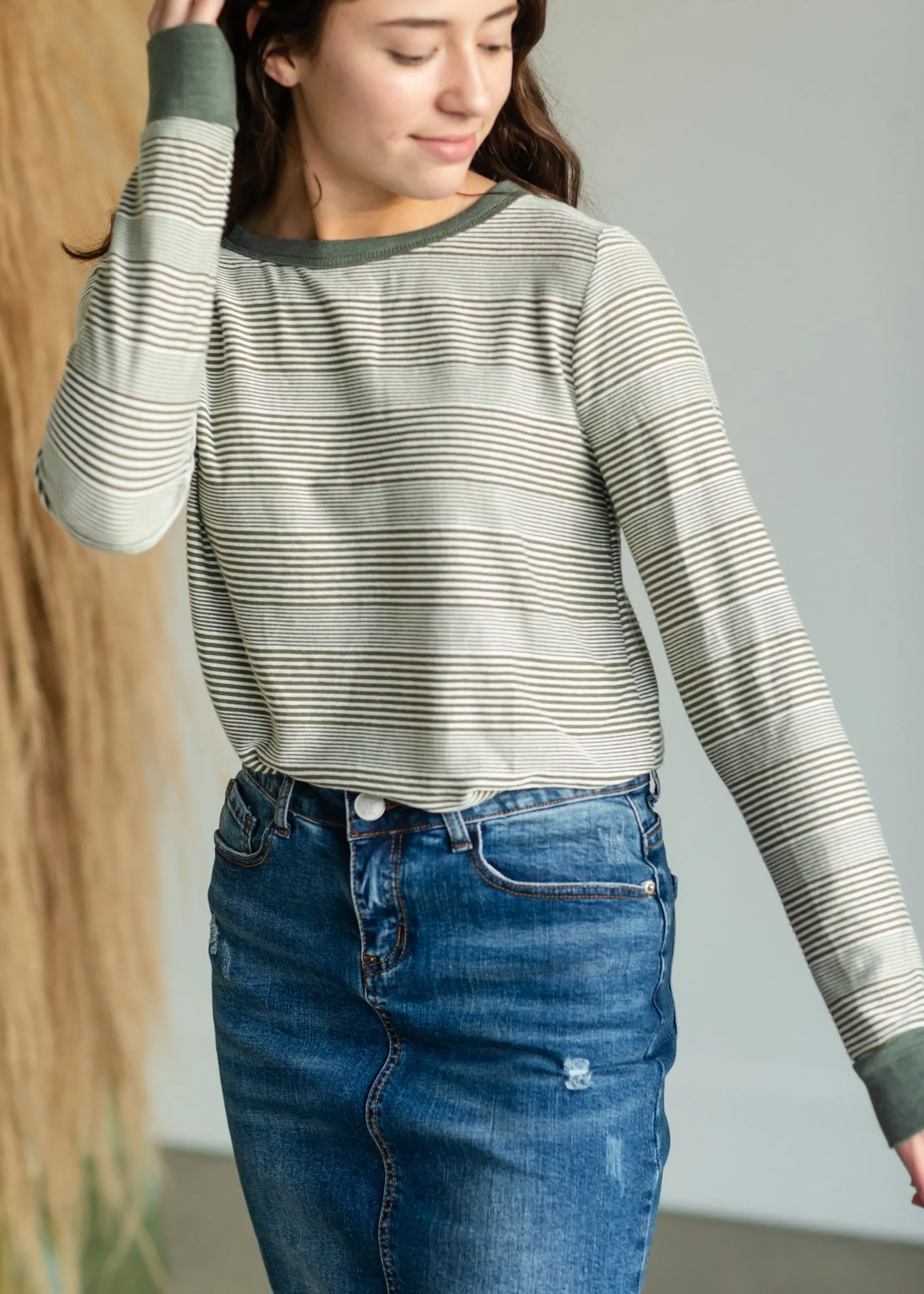 Olive Striped Textured Top - FINAL SALE