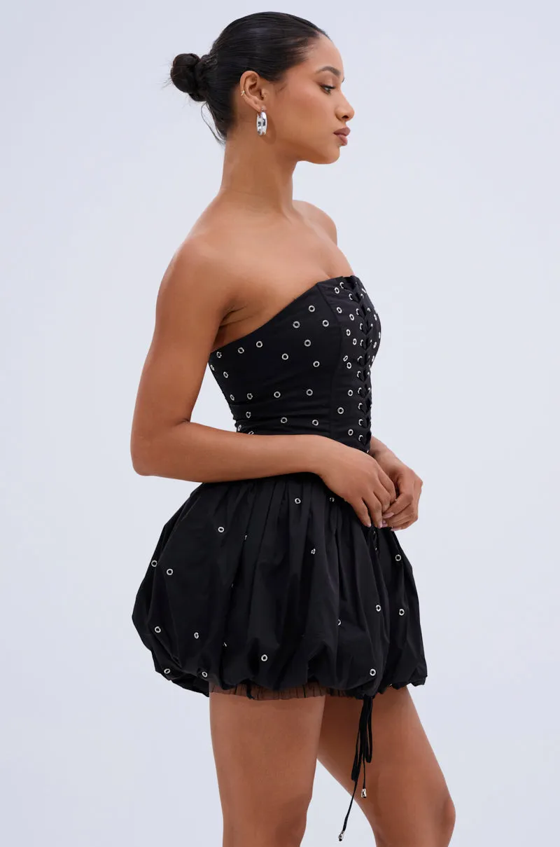 ON THE EDGE BUBBLE MINI DRESS WITH GROMMETS