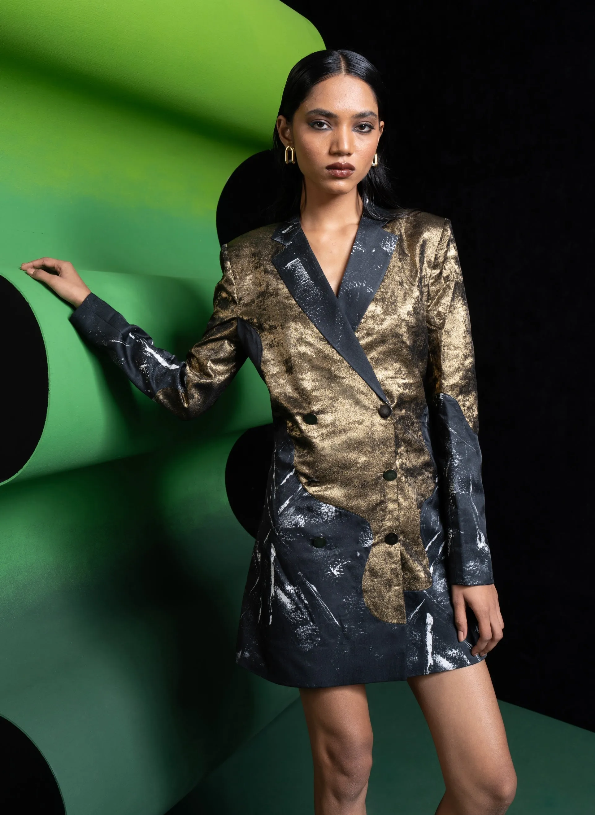 Onyx patchwork blazer dress