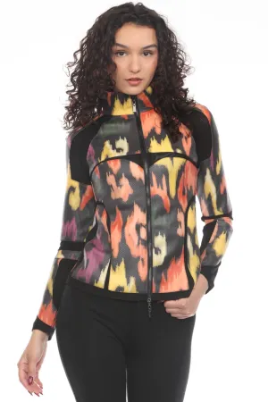 OO LA LA Yellow Foiled Reptile Paint Splatter Scuba Moto Jacket M9017