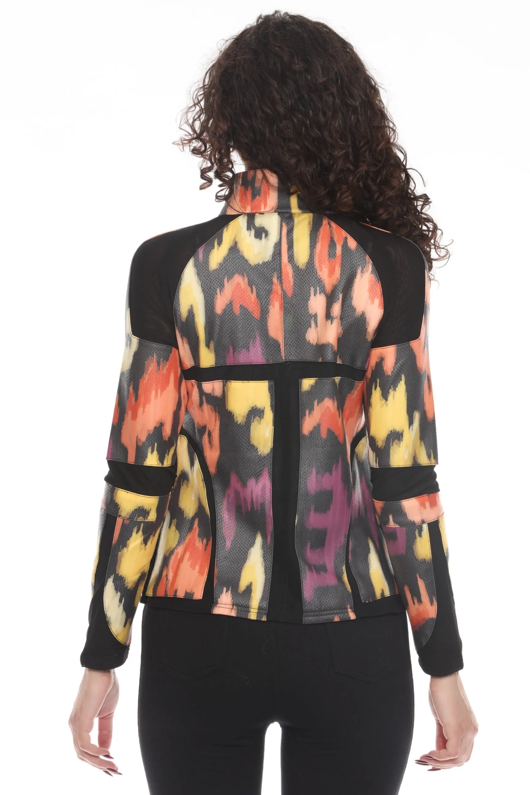OO LA LA Yellow Foiled Reptile Paint Splatter Scuba Moto Jacket M9017