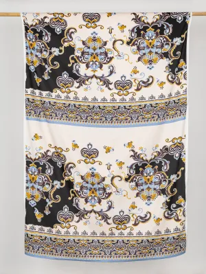 Ornamental Panel Print Cotton Lawn - Cream   Black   Ochre   Periwinkle - Swatch