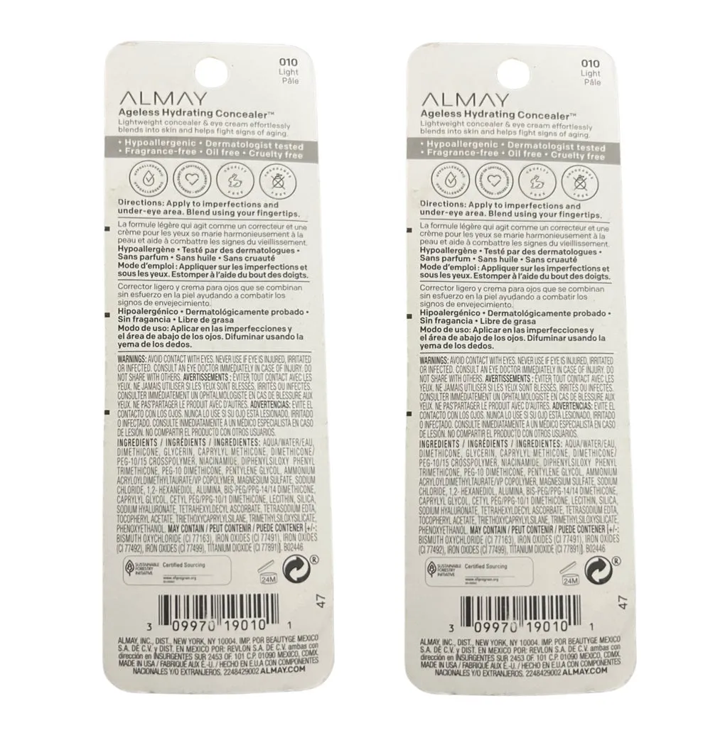 Pack of 2 Almay Ageless Hydrating Concealer, Light 010