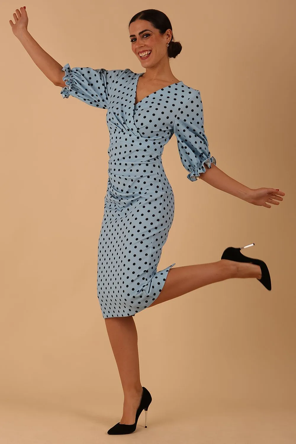 Palacio Polka Dot Print Sleeved Dress