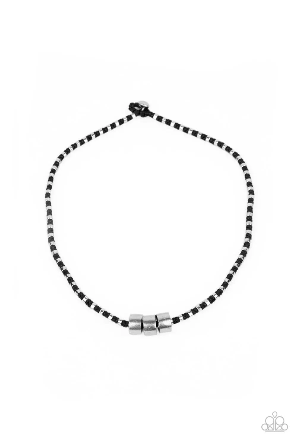 Paparazzi " Pull The Ripcord " Unisex Black Bead & Silver Metal Accent Urban Necklace