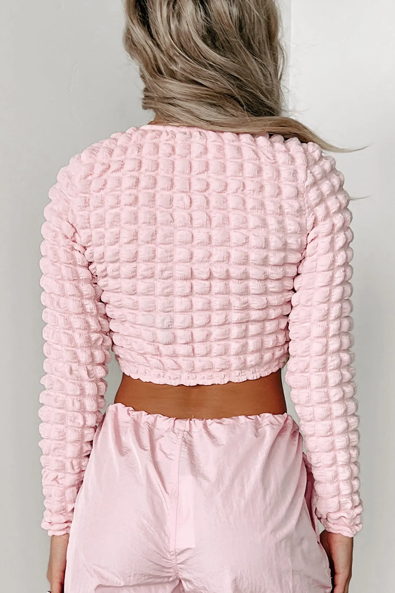 Parkside Pretty Long Sleeve Button-Front Popcorn Top (Pink)