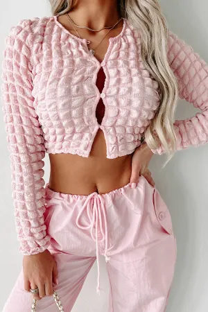 Parkside Pretty Long Sleeve Button-Front Popcorn Top (Pink)
