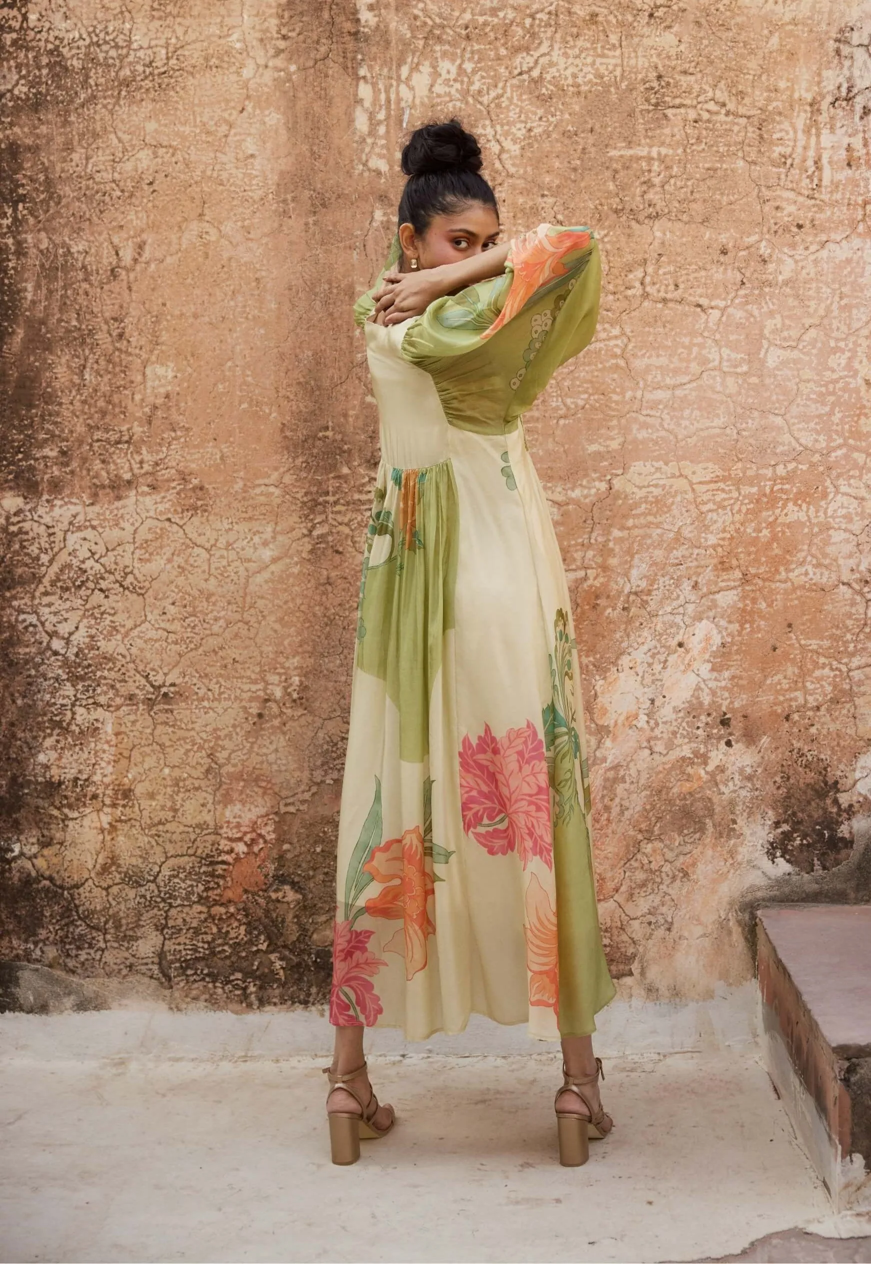 Pastel green printed maxi dress