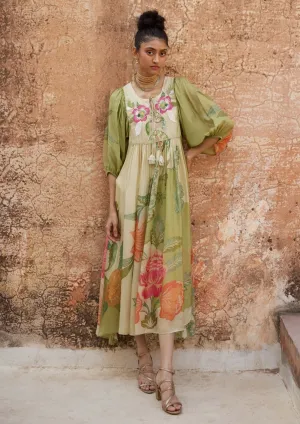 Pastel green printed maxi dress
