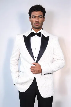 Patterned Shiny White Men Prom Blazer - Wessi