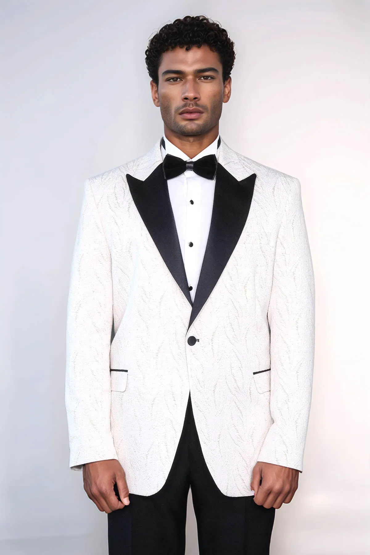 Patterned Shiny White Men Prom Blazer - Wessi