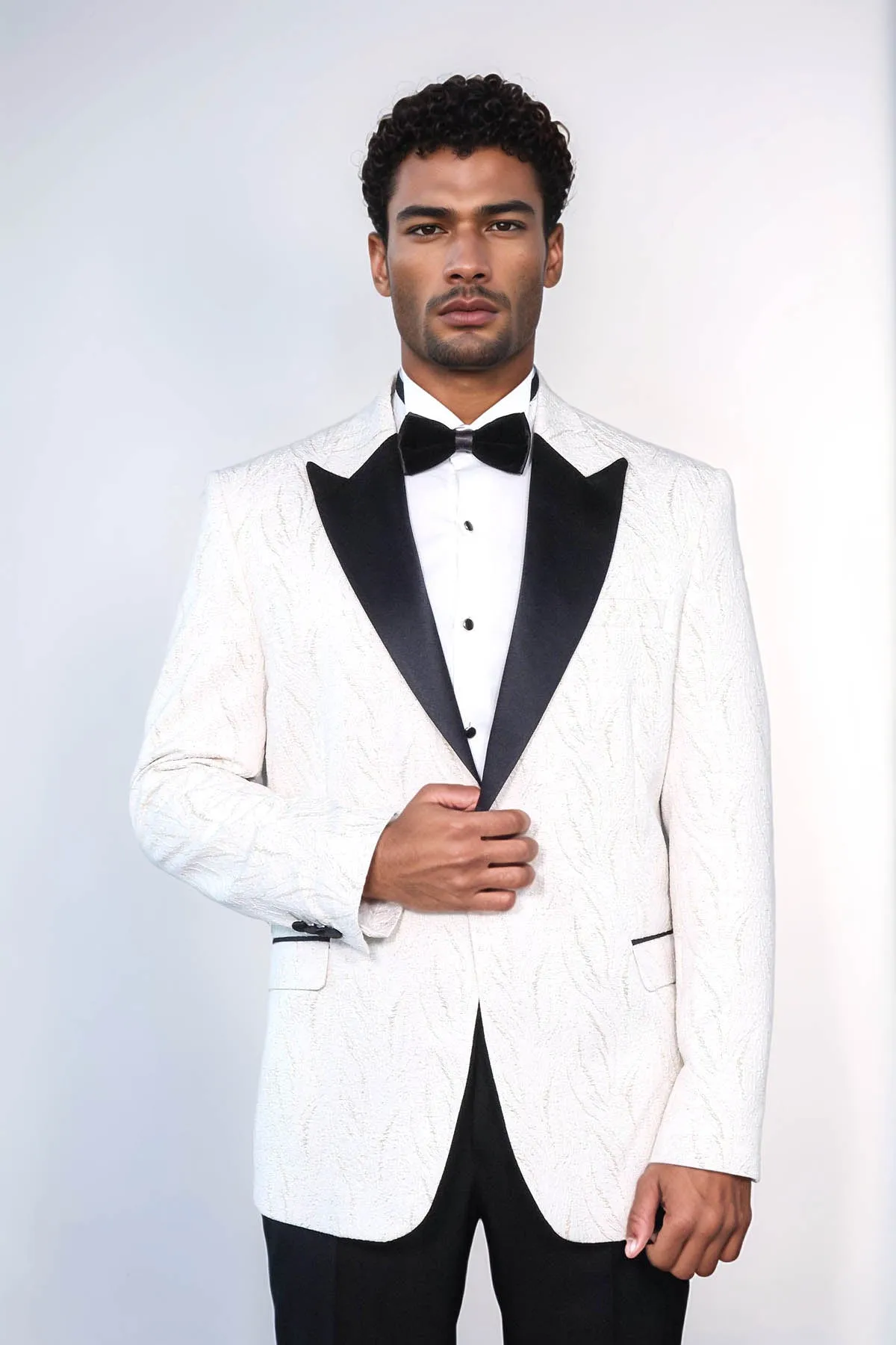 Patterned Shiny White Men Prom Blazer - Wessi
