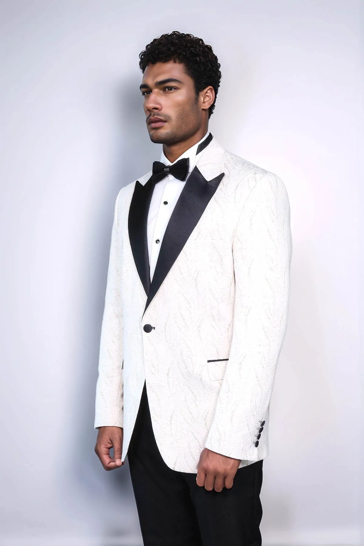Patterned Shiny White Men Prom Blazer - Wessi