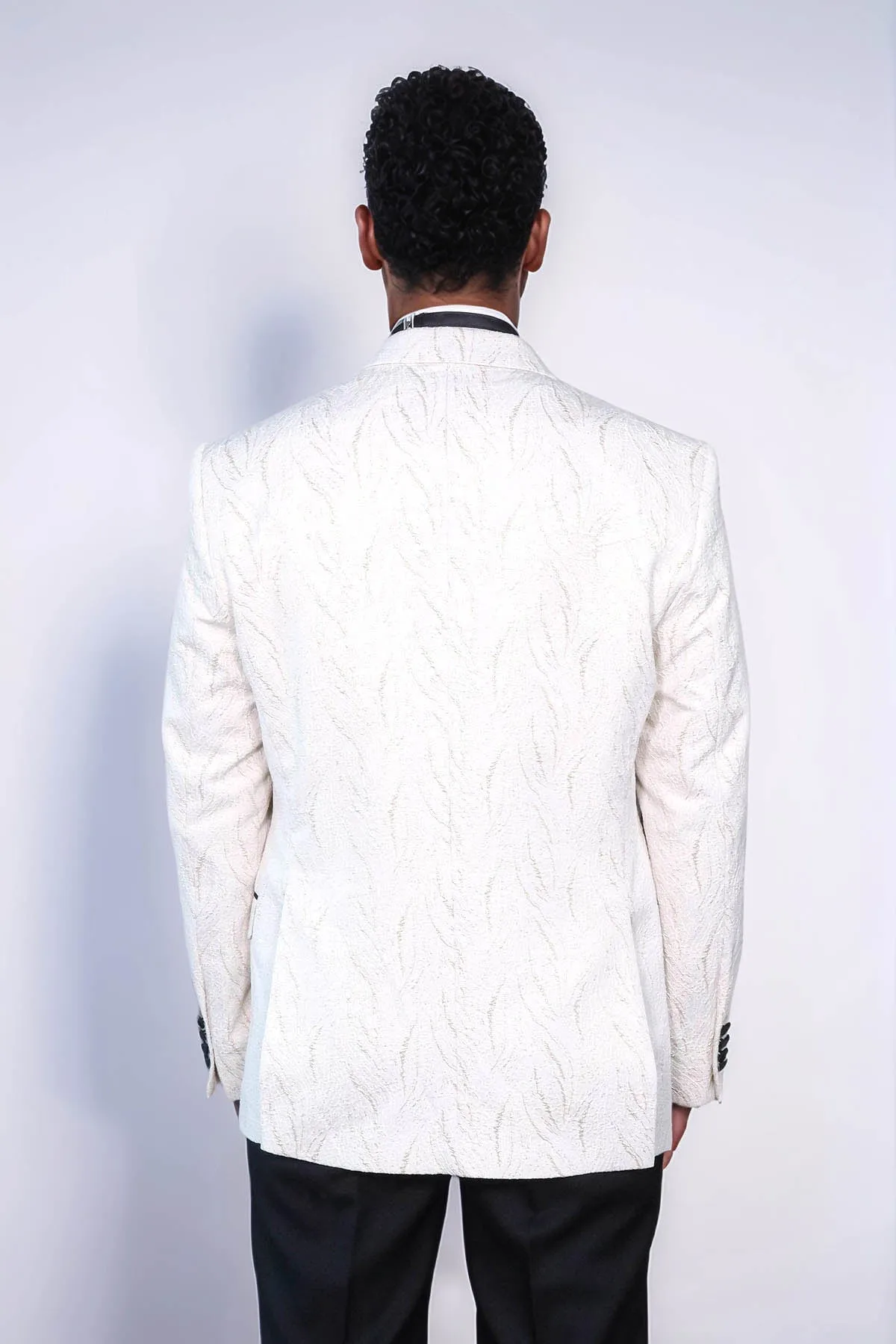 Patterned Shiny White Men Prom Blazer - Wessi