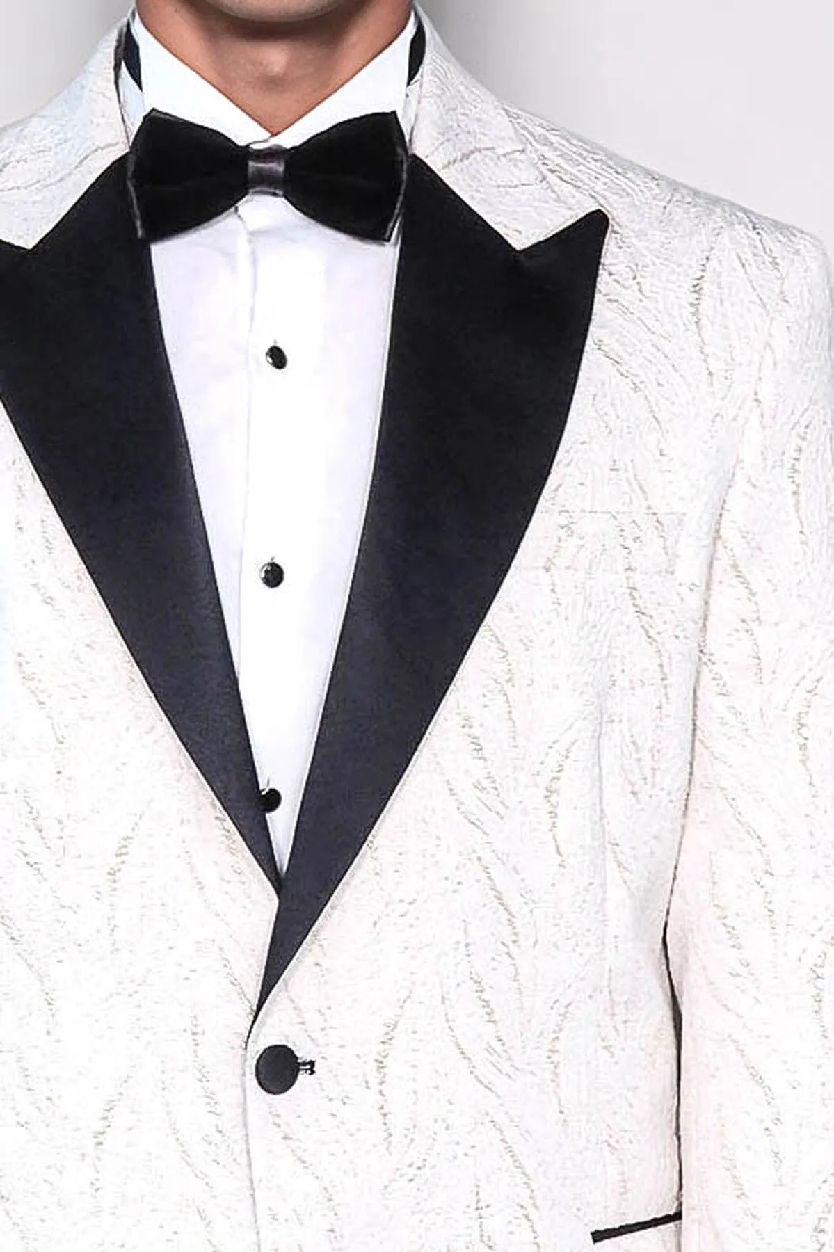 Patterned Shiny White Men Prom Blazer - Wessi