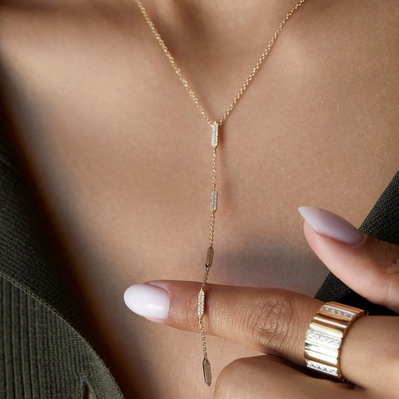 Pave Diamond "On Point" Lariat Necklace