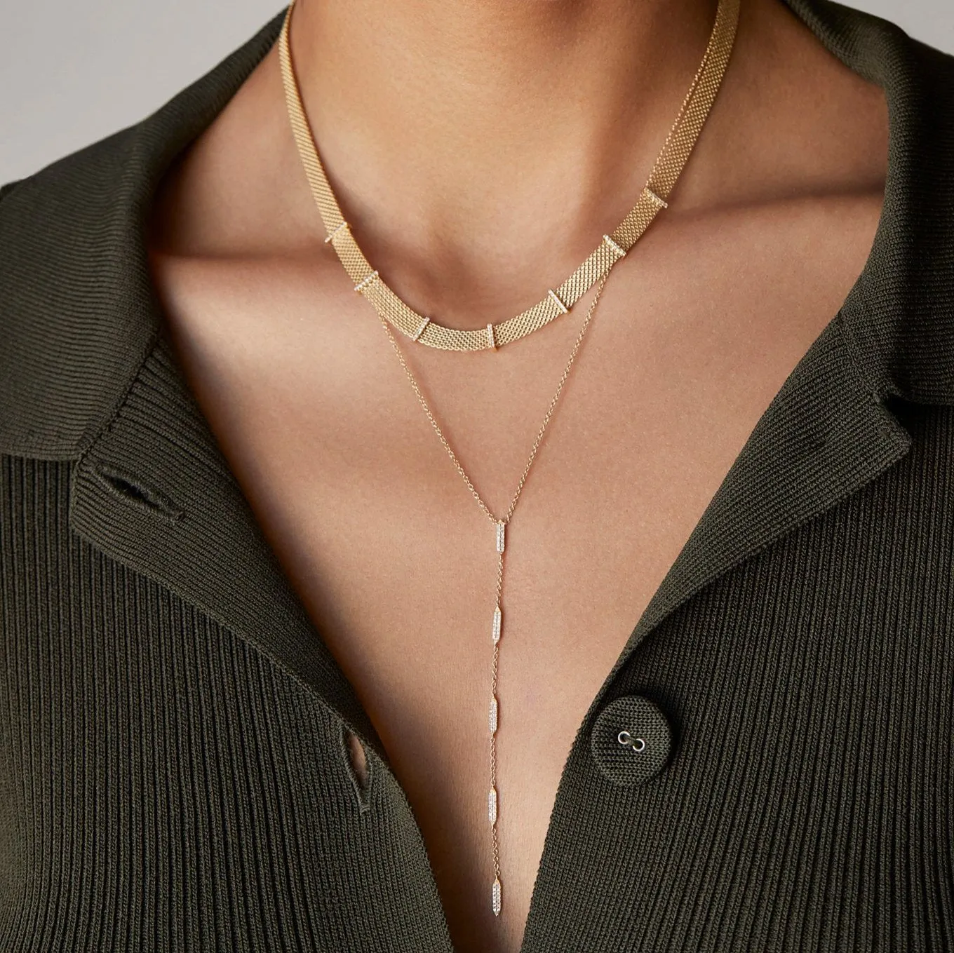 Pave Diamond "On Point" Lariat Necklace