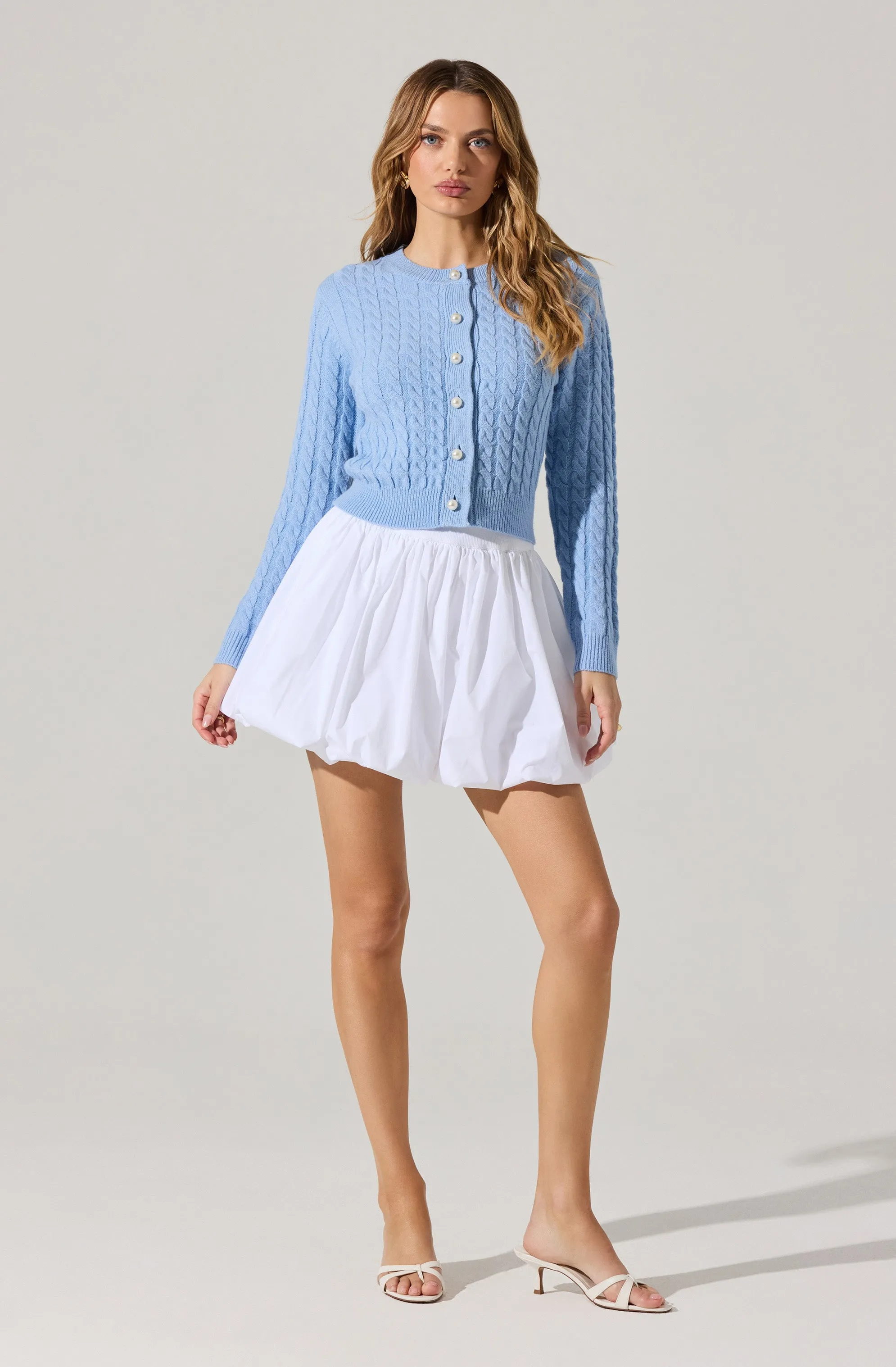 Pearl Button Cable Knit Cardigan