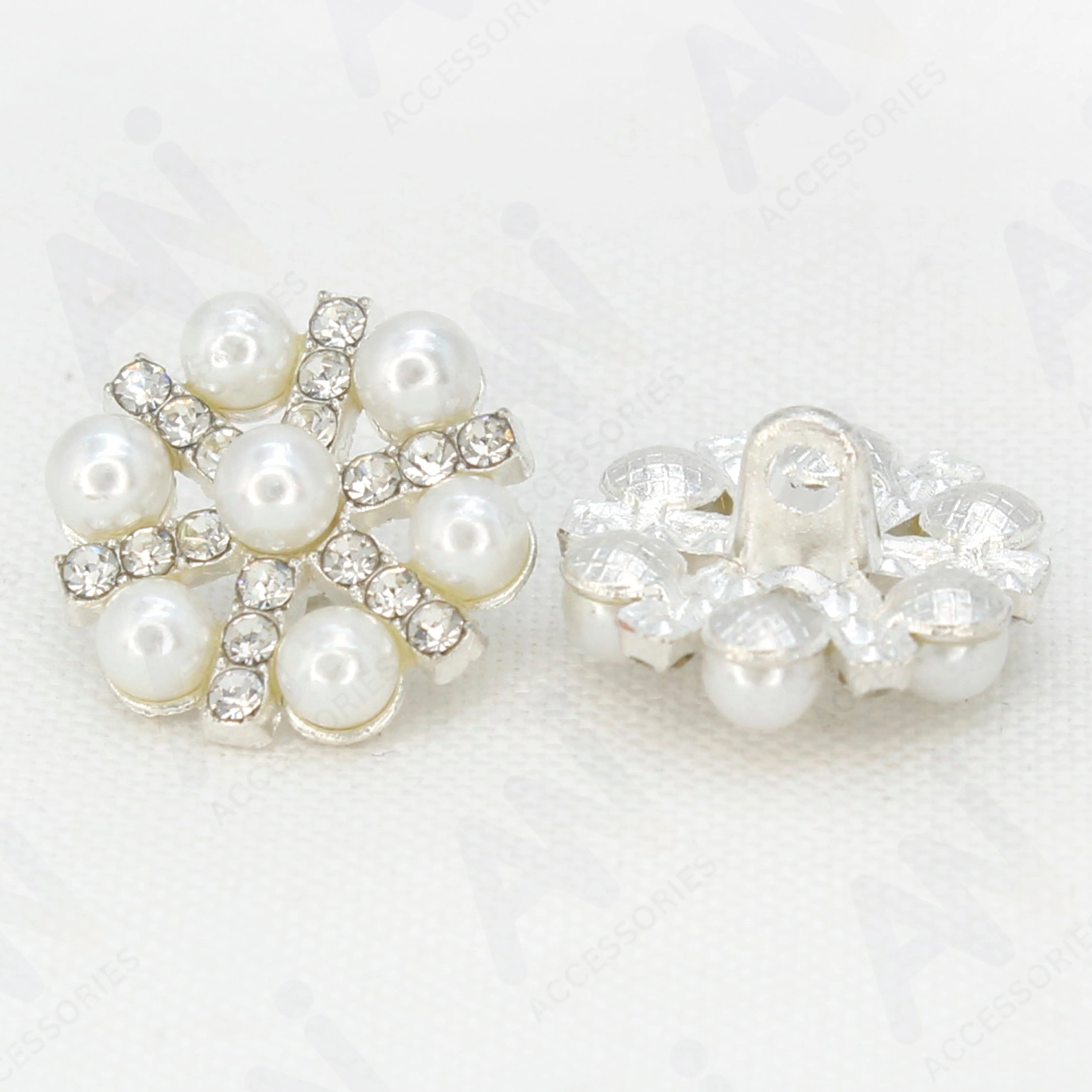 Pearl Rhinestone Silver Buttons