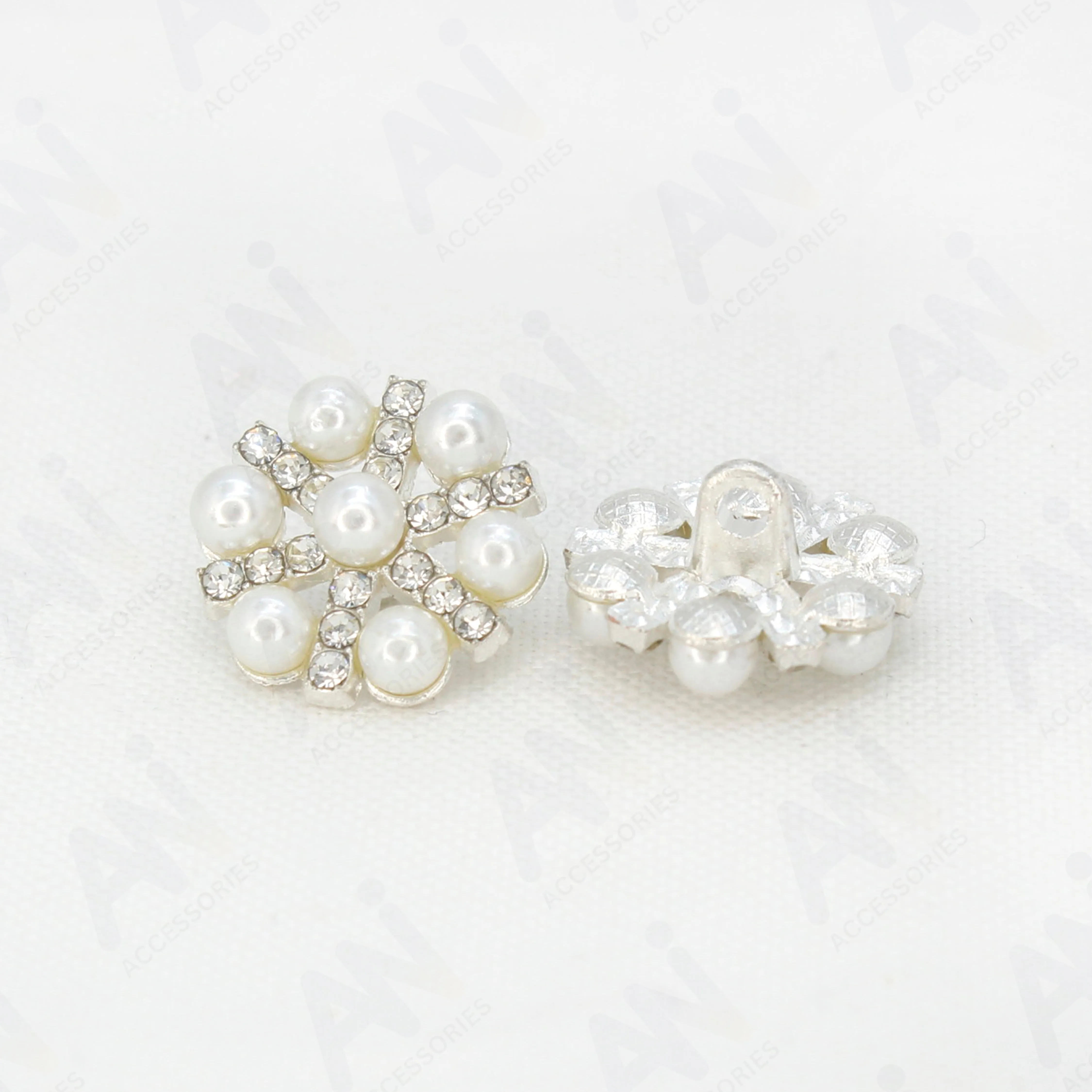 Pearl Rhinestone Silver Buttons