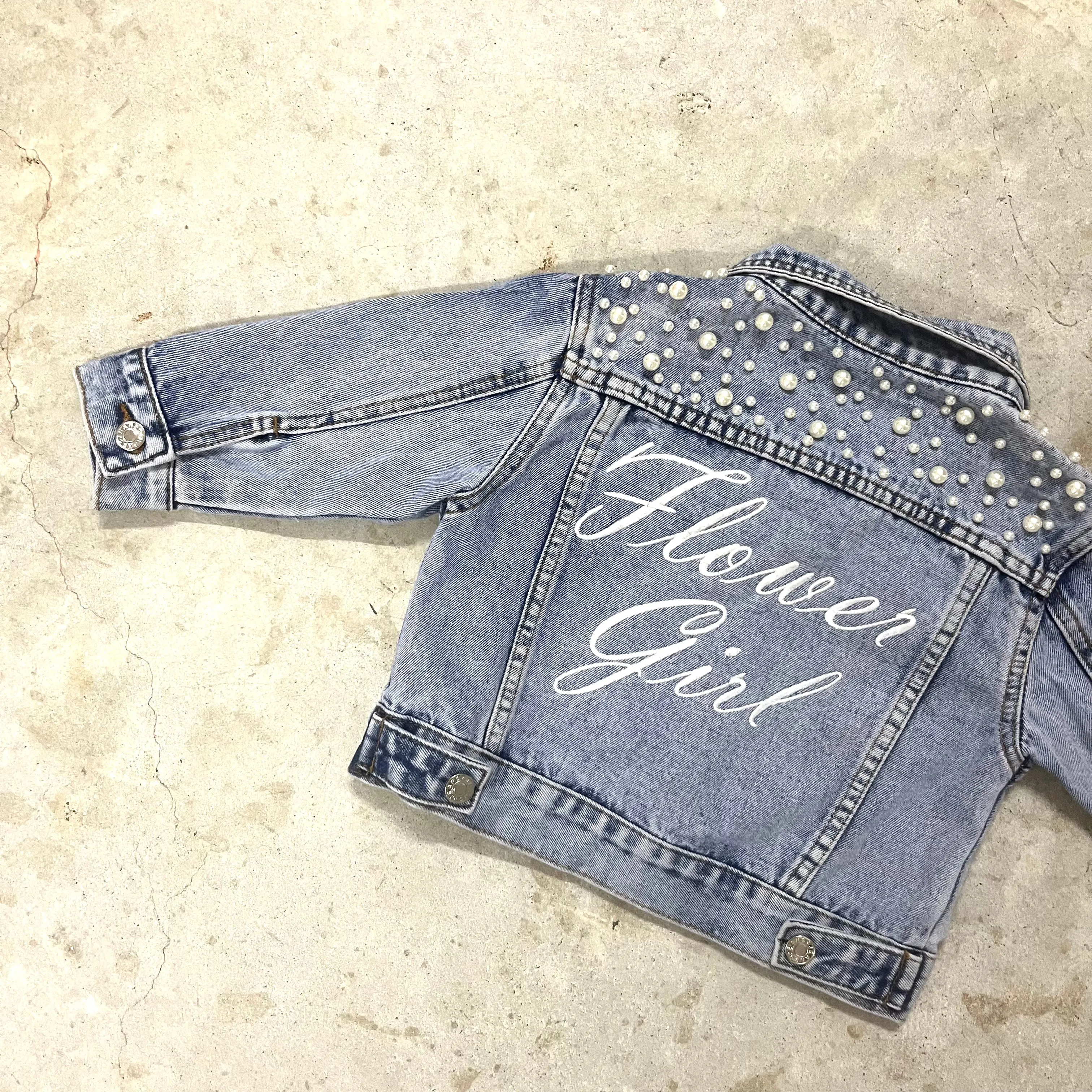Personalised WIFEY Embroidered Pearl Denim Jacket
