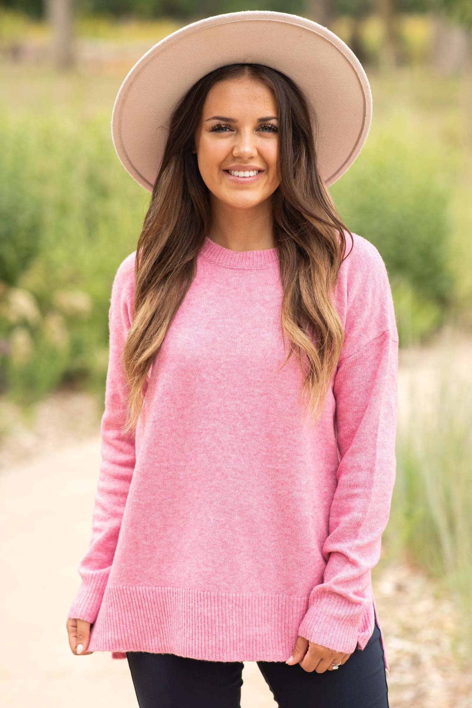 Pink Basic Crew Neck Sweater