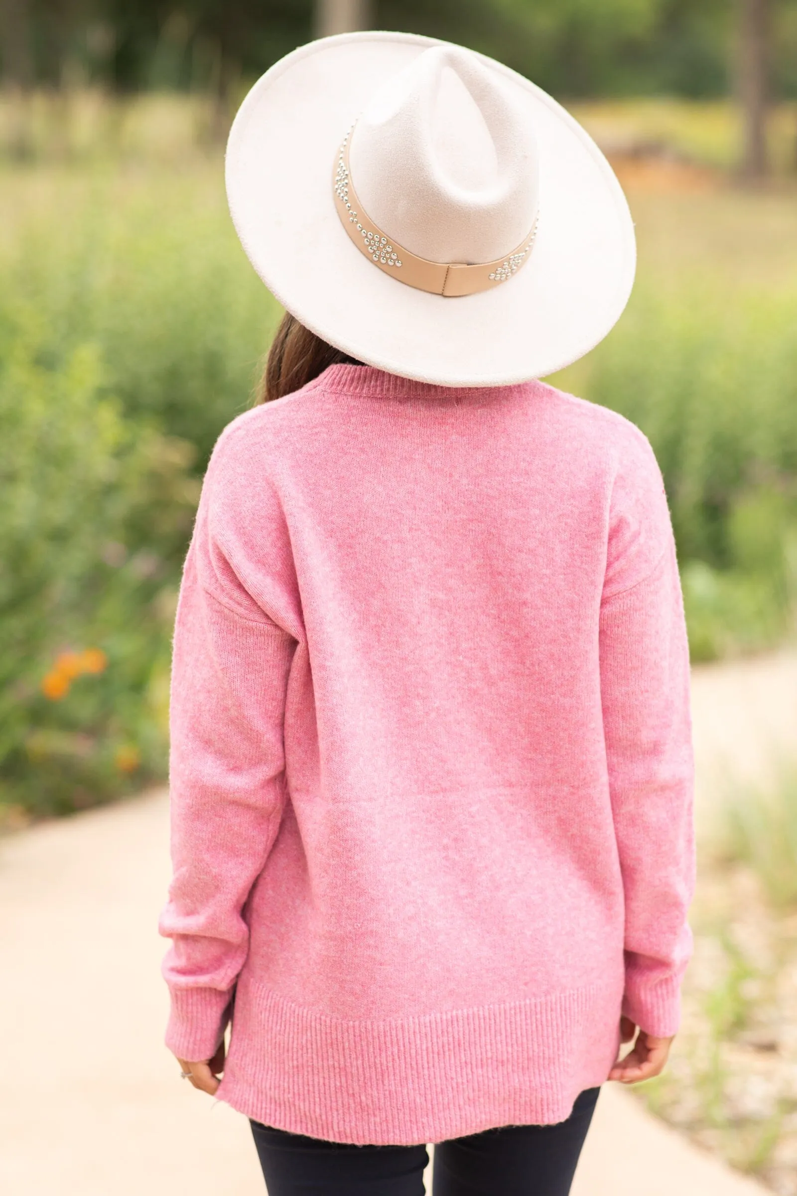 Pink Basic Crew Neck Sweater