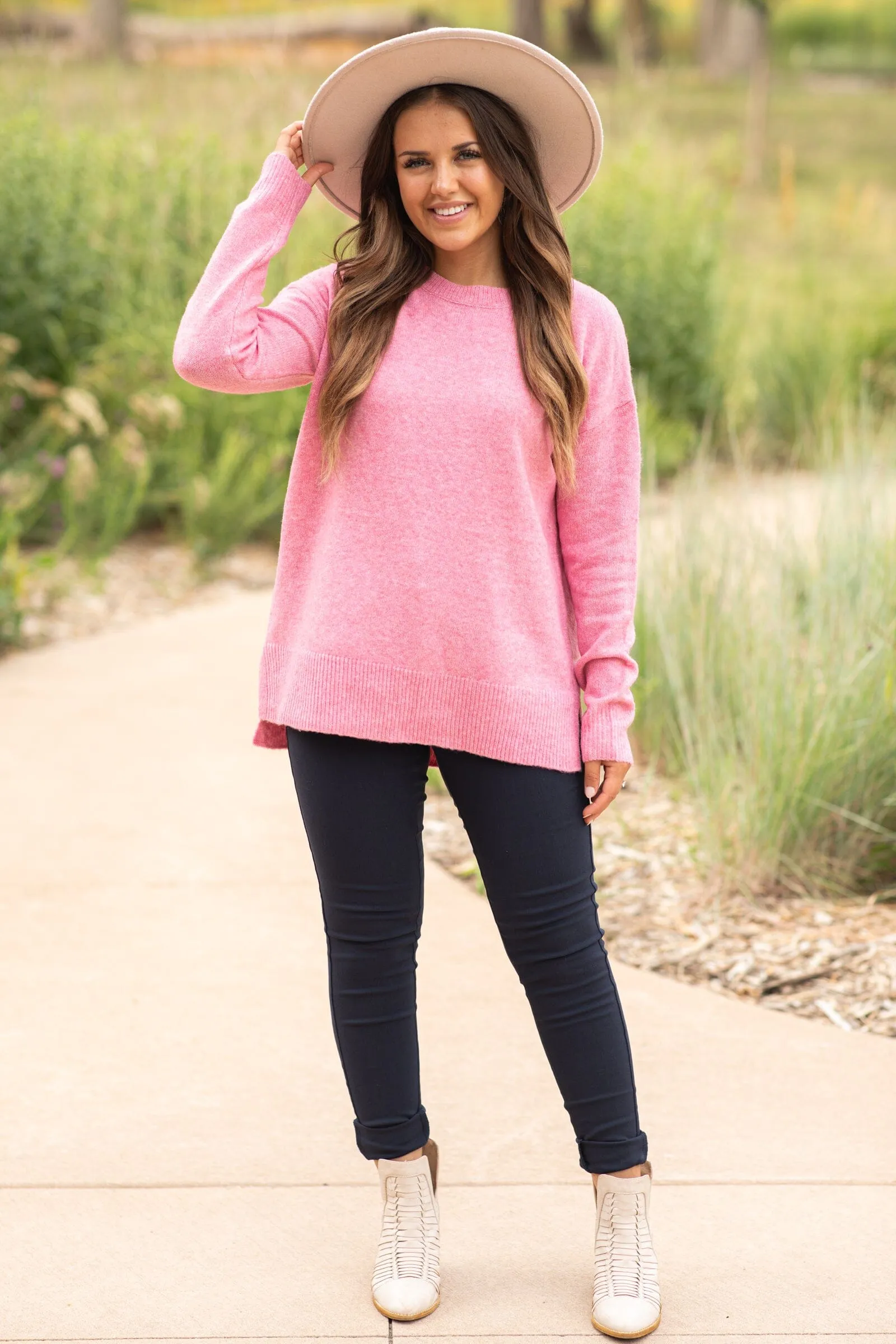 Pink Basic Crew Neck Sweater