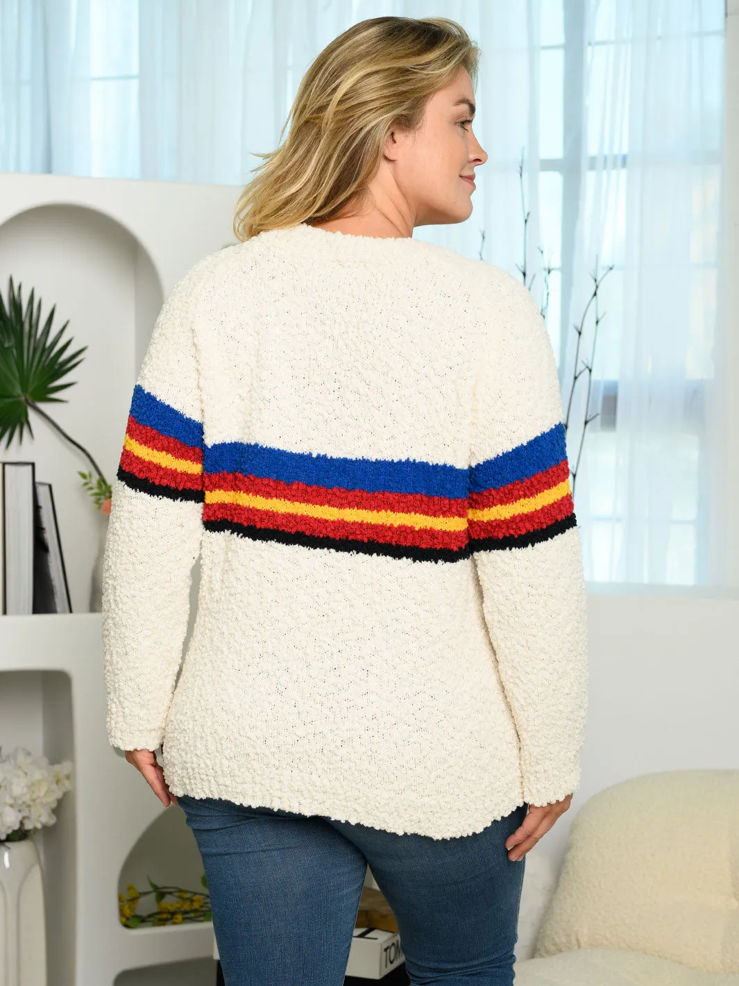 PLUS SIZE LONG SLEEVE COLOR BLOCK SWEATER
