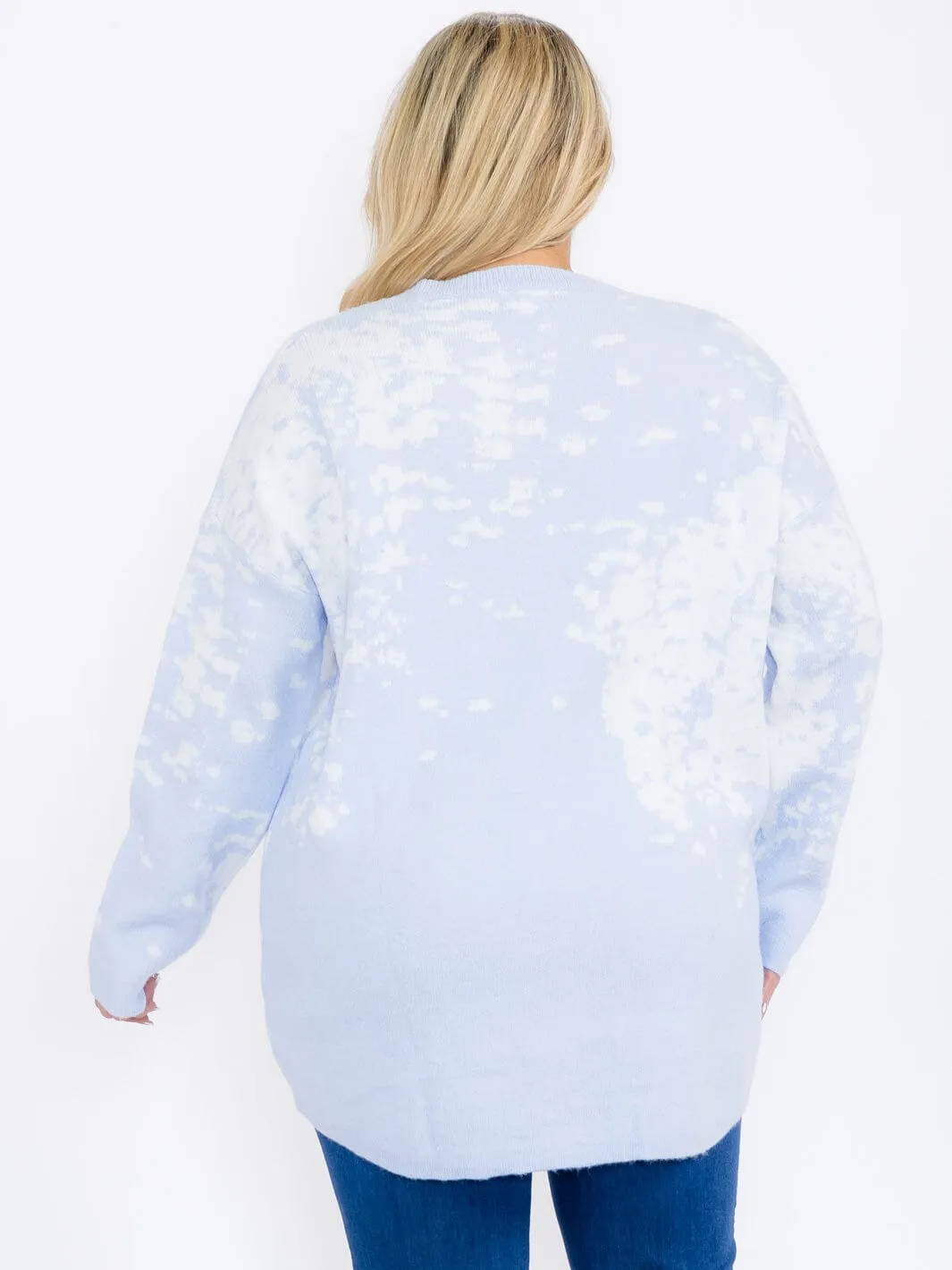 PLUS SIZE LONG SLEEVES PULLOVER HIGH-LOW COLORBLOCK TIE DYE SWEATER
