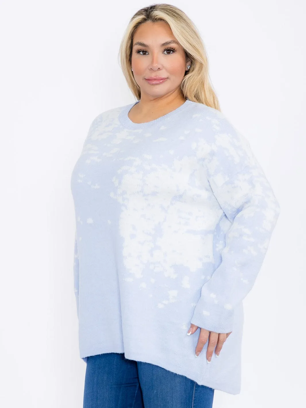 PLUS SIZE LONG SLEEVES PULLOVER HIGH-LOW COLORBLOCK TIE DYE SWEATER