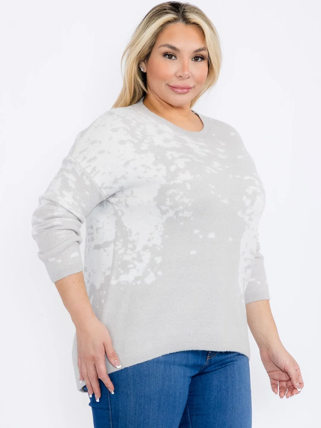 PLUS SIZE LONG SLEEVES PULLOVER HIGH-LOW COLORBLOCK TIE DYE SWEATER