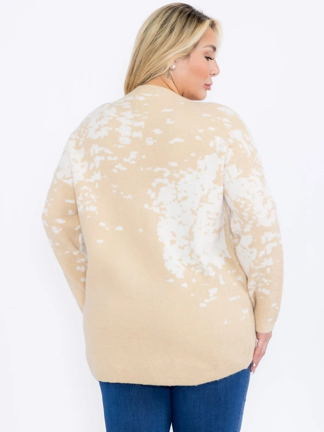 PLUS SIZE LONG SLEEVES PULLOVER HIGH-LOW COLORBLOCK TIE DYE SWEATER