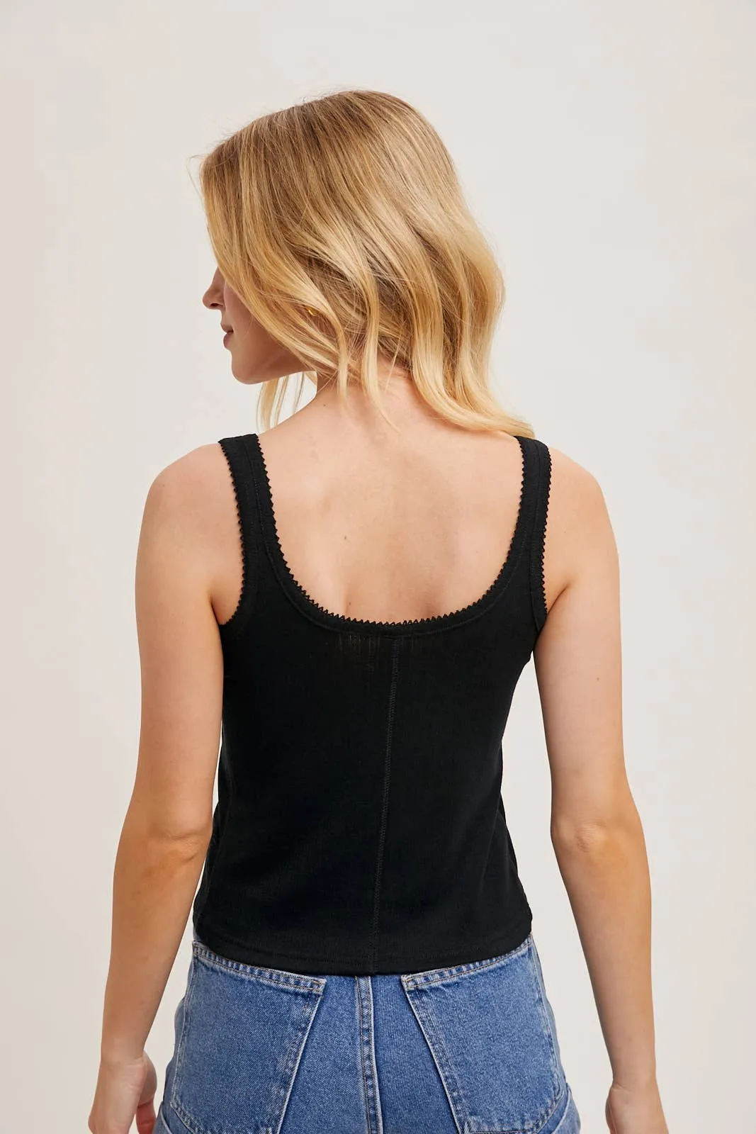 Pointelle Button Tank